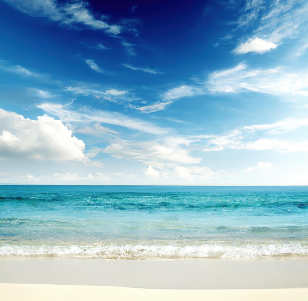 Close up of landscape of clear sea and beach on sunny day