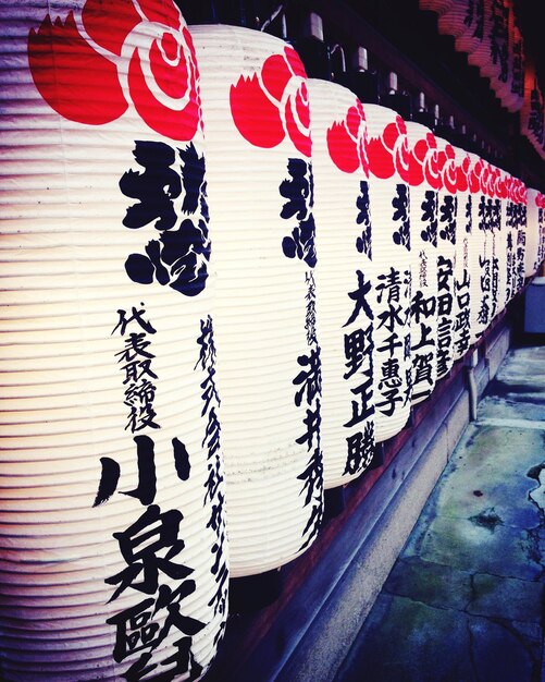 Close-up of lanterns