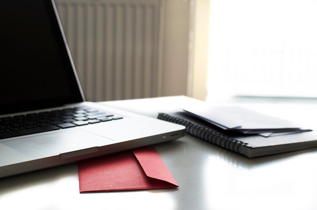 Close-up of laptop on table