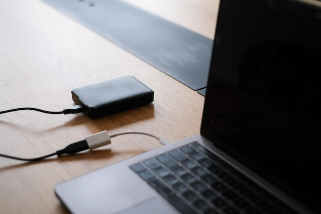 close-up of laptop on table