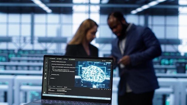 Close up of laptop with AI technology used to sustain data center hardware