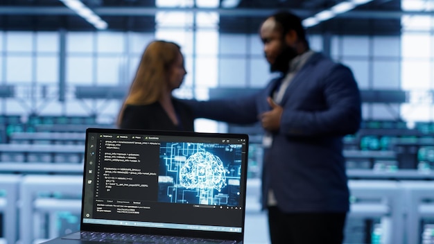 Close up of laptop with AI technology used to sustain data center hardware