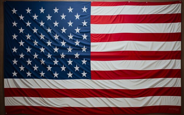 A close up of a large american flag hanging on a wall generative ai