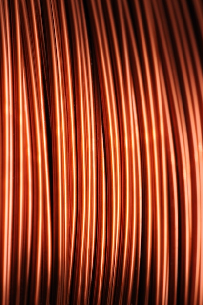 Close-up of a large coil of copper wire 