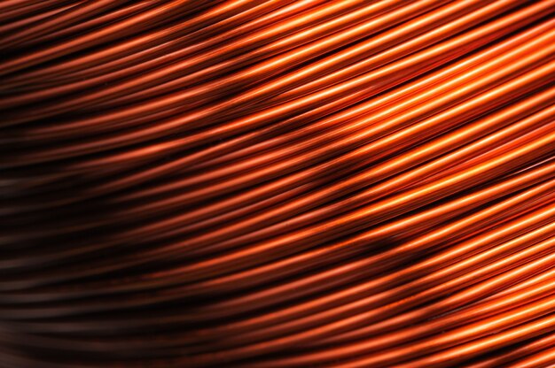 Close-up of a large coil of copper wire