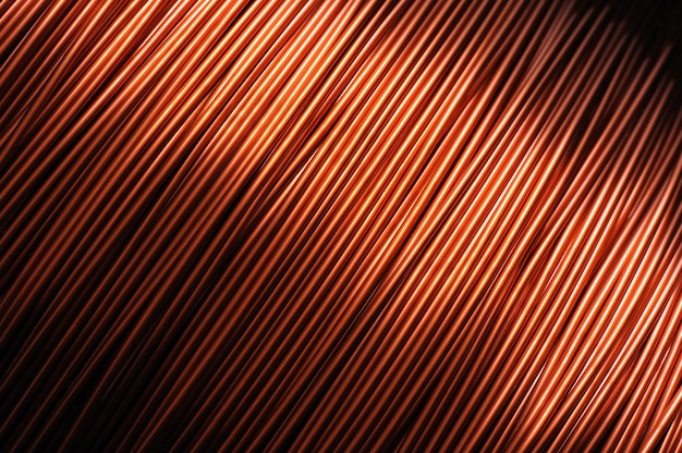 Close-up large coil of thin copper wire 