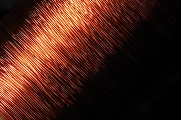 Close-up large coil of thin copper wire