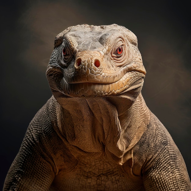 A close up of a large lizard on a black background