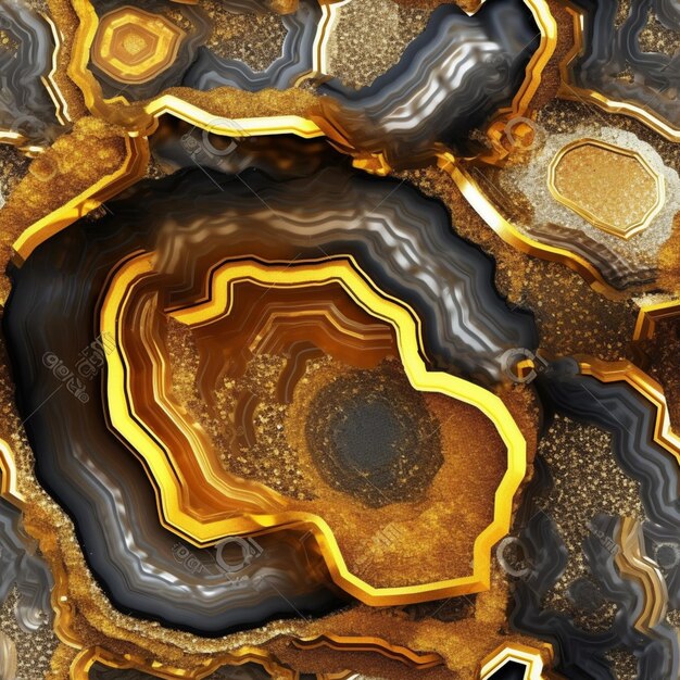 A close up of a large piece of gold and black marble generative ai