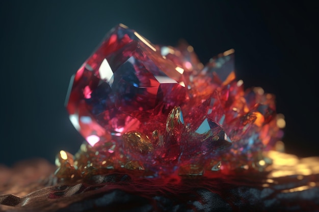 A close up of a large red and blue diamond