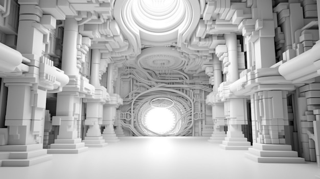 Photo a close up of a large room with columns and a skylight generative ai