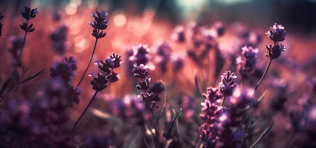 Close up of lavender flowers in soft sunlight