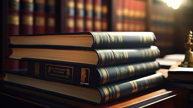 Photo close up of lawyer's law books and legal documents