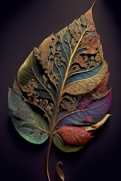 Close up of a leaf on a black background generative ai