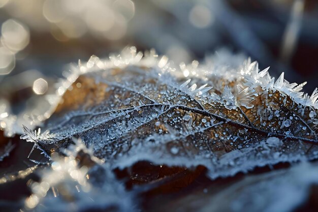 a close up of a leaf covered in ice