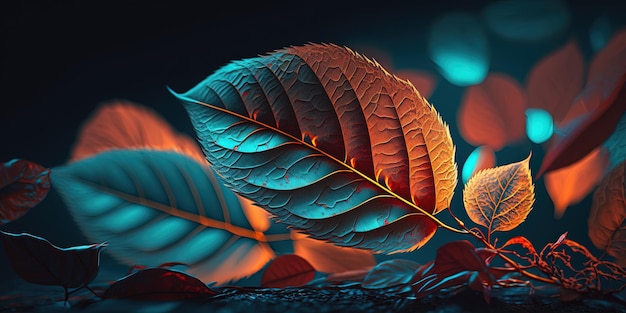 Photo a close up of a leaf on a dark background generative ai