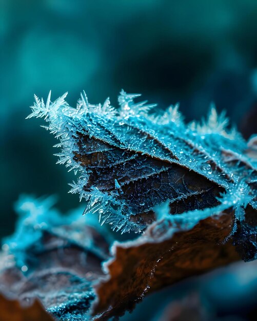 Photo a close up of a leaf with frost on it