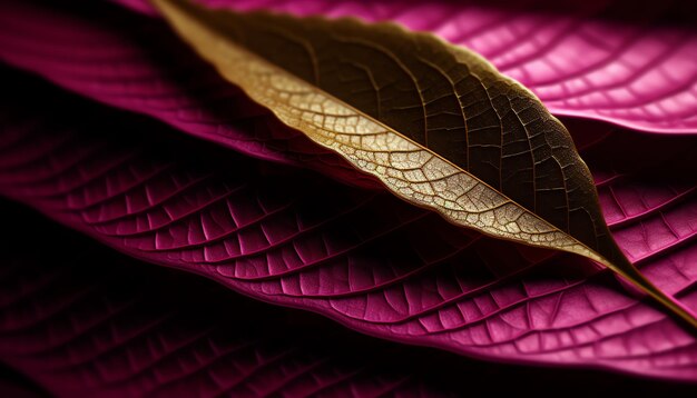 Foto un primo piano di una foglia con foglia d'oro