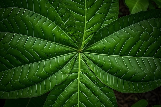 Photo a close up of a leaf with the green veins visible.