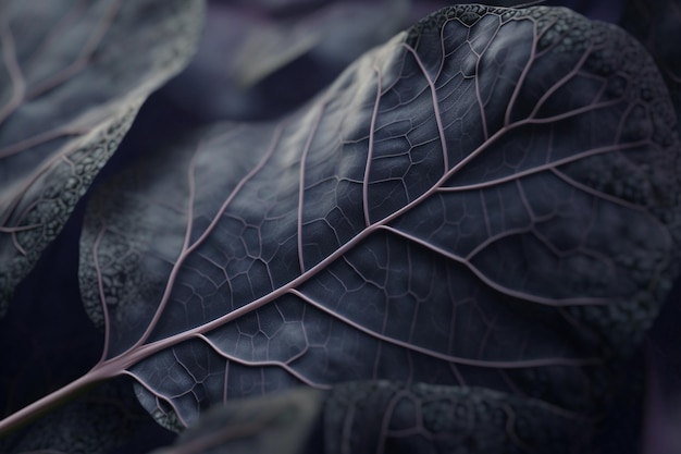 A close up of a leaf with the veins visible.