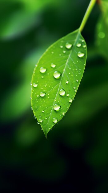 a close up of a leaf with water droplets on it generative ai