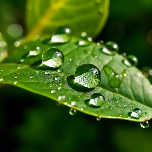 A close up of a leaf with water droplets on it generative ai