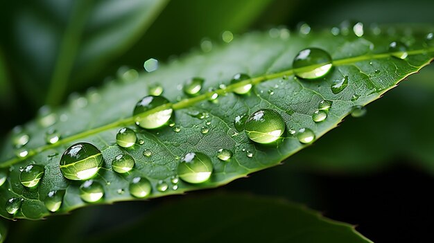 a close up of a leaf with water droplets on it generative ai