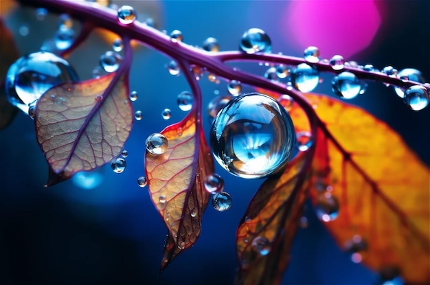 a close up of a leaf with water droplets on it