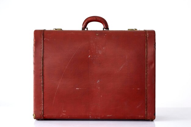 Close-up of leather briefcase over white background