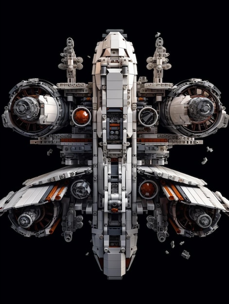 Крупный план звездного разрушителя LEGO на черном фоне с генеративным искусственным интеллектом