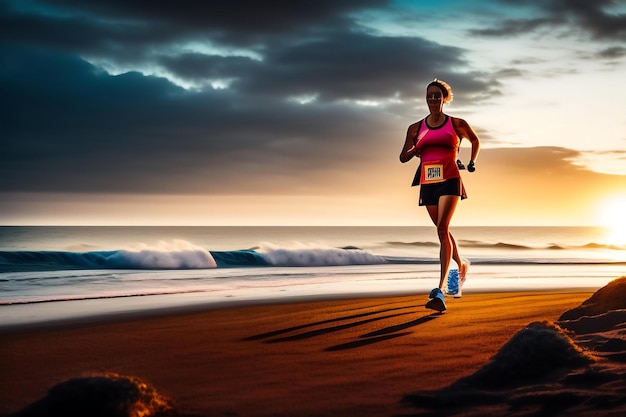 Close up legs runner group running on sunrise seaside