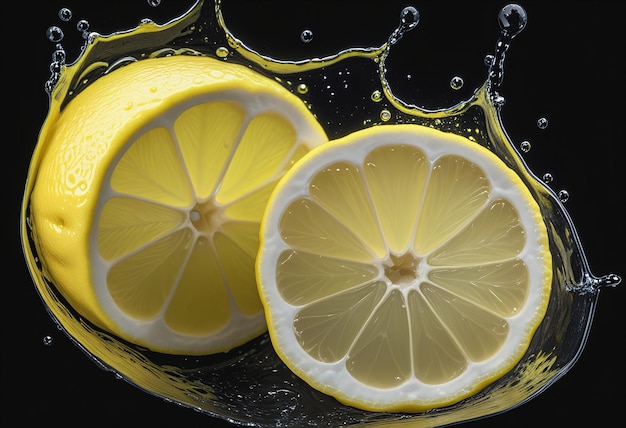 Close up of lemon and lemon sliced in water