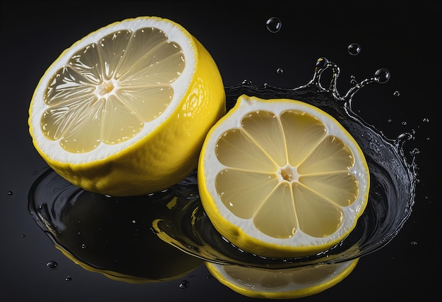 Close up of lemon and lemon sliced in water