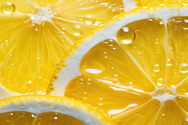 Close up of a lemon slice with water drops