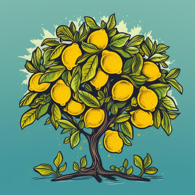 a close up of a lemon tree with leaves and a blue background generative ai