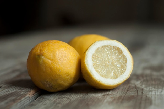 Close-up of lemons on table