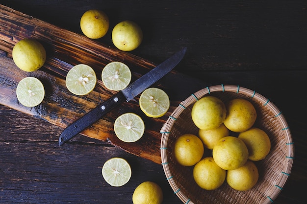 close-up of lemons on table