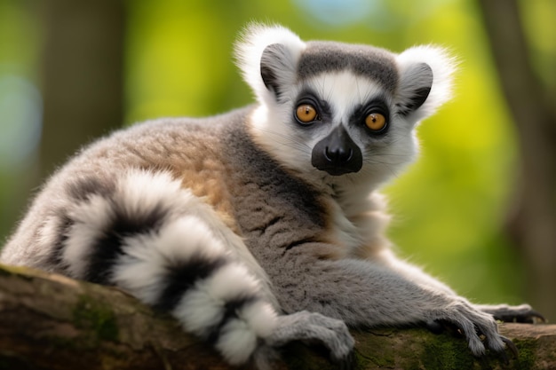 a close up of a lemur on a tree branch