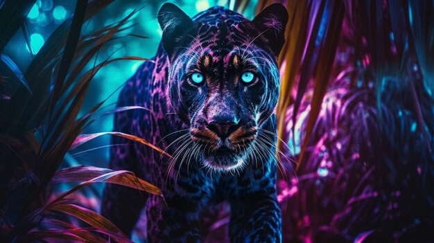 Photo a close up of a leopard in a jungle with a bright blue eye generative ai