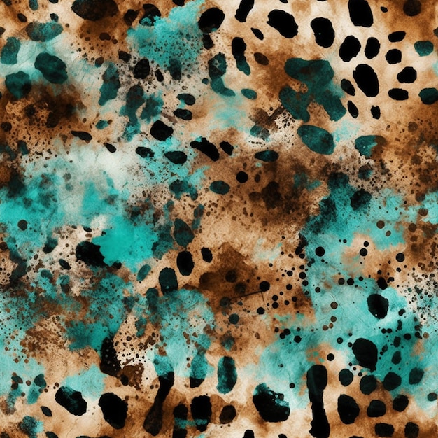 A close up of a leopard print fabric with a brown and blue background generative ai