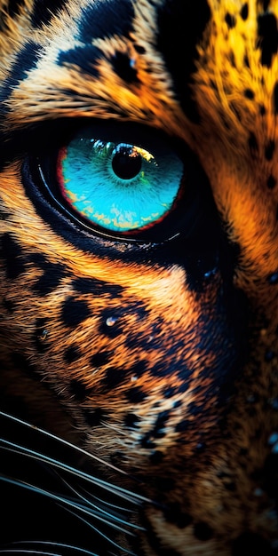 a close up of a leopard's eye