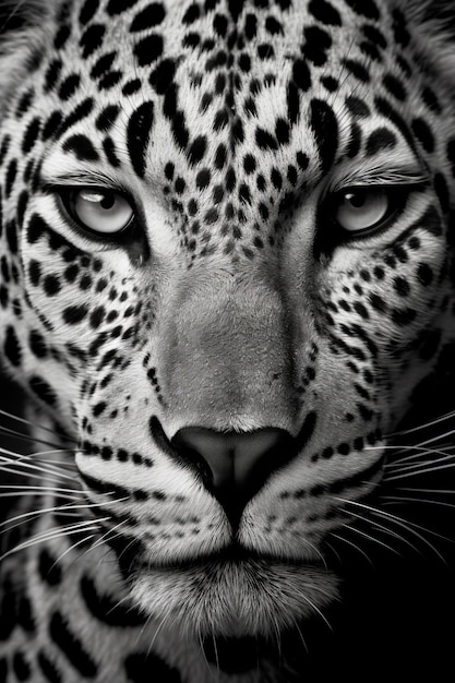 Photo close up of leopard's face with black and white background generative ai