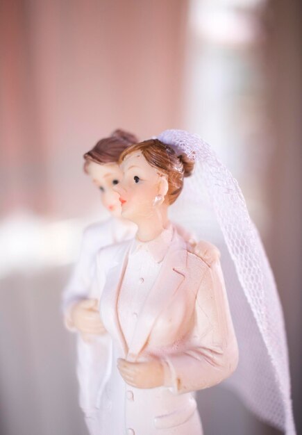 Close-up of lesbian figurine on table