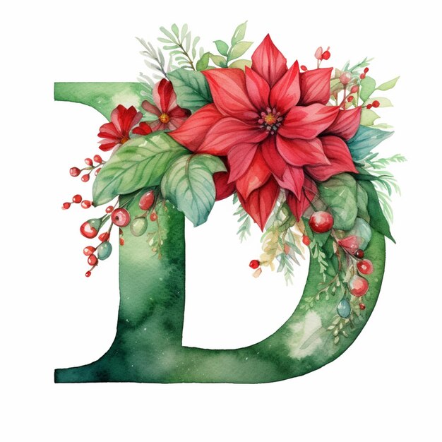 a close up of a letter d with a flower arrangement generative ai