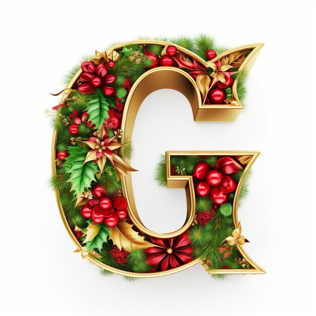 a close up of a letter g decorated with christmas decorations generative ai