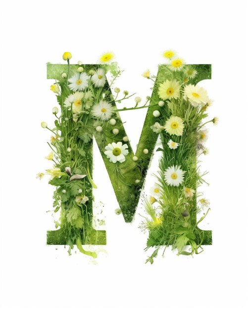 A close up of a letter made of flowers and grass generative ai