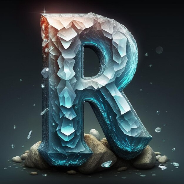 Photo a close up of a letter r made of ice and water generative ai