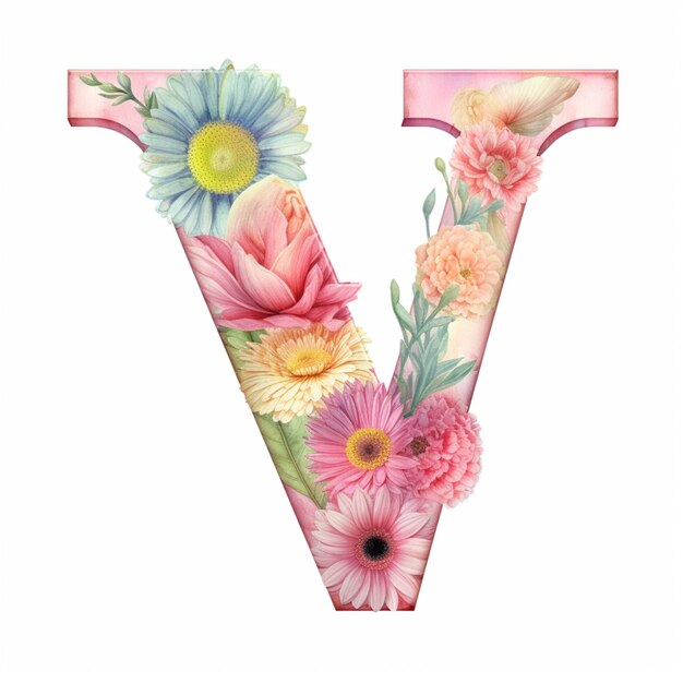 a close up of a letter v with flowers painted on it generative ai