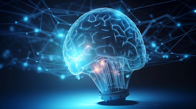 Близкий план лампочки с мозгом внутри генеративного искусственного интеллекта