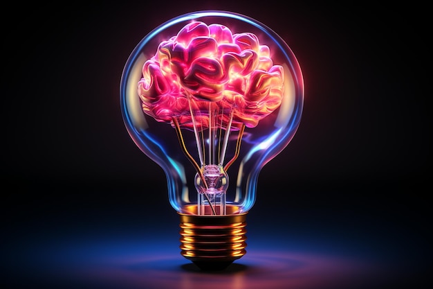 a close up of a light bulb with a glowing brain inside generative ai